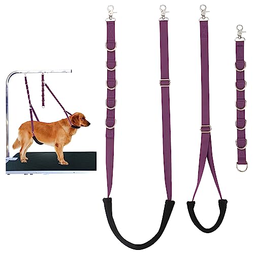 Dog Grooming Belly Straps Belly Band & Loop Extension Set - Adjustable & Comfortable Grooming Tools for Pet Grooming Tables Arms and All Dog Breeds (Purple)