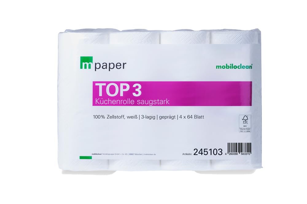 CleanClub 32 Küchenrollen – 3-lagig saugstark, 8×4 Rollen, 64 Blatt pro Rolle – XXL Sparpack Haushaltsrollen Haushaltsrolle Papierhandtücher Küchenpapier Zellstoff weiß
