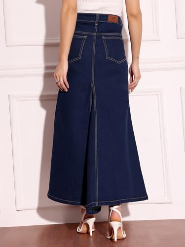 Image of Miss Chase Women's Regular High Rise Above Knee Stretchable Denim Skirt
