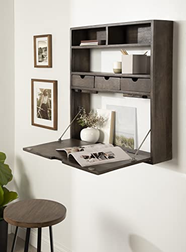 Image of Kate and Laurel Georgie Rustic Wood Floating Desk, 26 x 6 x 30, Rustic Brown, Bohemian Computer Desk for Home Office with Folding Design