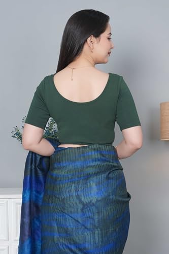 Image of Mlada V-Neck Stretchable Saree Blouse Top for Women | Slim Fit Short Sleeves Solid Cotton Blouses | Readymade Saree Blouses for Women Festive & Ethnic | Blouse Crop Top