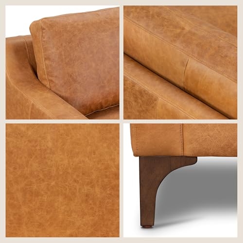 Image of POLY & BARK Sorrento 86 inch Sofa - Cognac Tan Full-Grain Pure-Aniline Italian Leather, Feather-Down Cushions, Solid Wood Frame & Walnut Legs