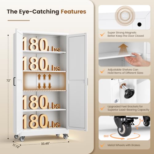 Image of 72 inchWhite Metal Kitchen Storage Cabinets Freestanding Garage Storage Cabinet