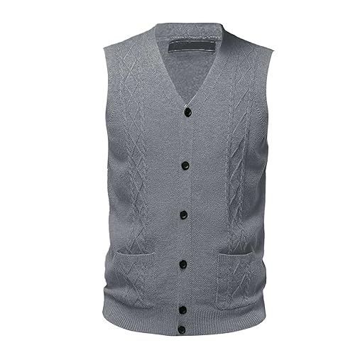 Sweater Vest Men Plaid Button Up Cardigan V Neck Sleeveless Fashion Casual Knit Tops Loose Sweater Vest with Pocket3