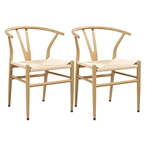 Yaheetech Dining Chair Mid-Century Y-Shaped Weave Chair with Hemp Seat for Kitchen, Dining, Living Room Set of 2 Wood Color