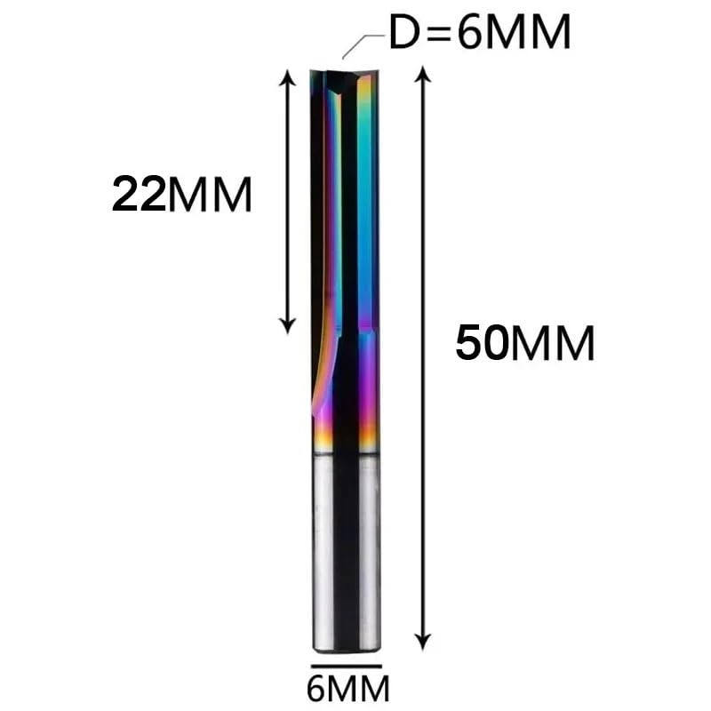 10 szt. 3,175 mm 4 mm 6 mm 8 mm DLC Dwuostrzowe proste frezy do drewna Frezy CNC z węglika spiekanego z podwójnym ostrzem(6X6X22X50)