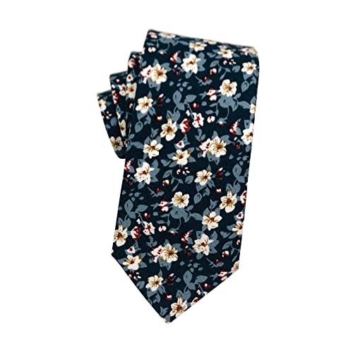 Image of Mantieqingway Men's Cotton Floral Neck Tie 2.56'' Printed Skinny Tie