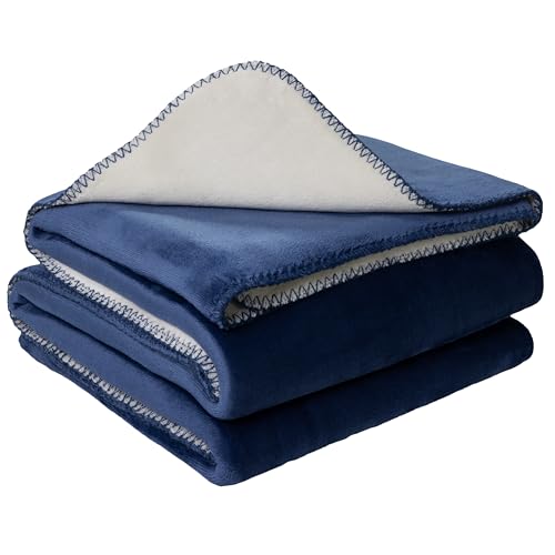 Mon Chateau 60 x 70 Fireside Mlange Throw Blanket Contrast Stitching Soft Blanket for Queen-Size Bed Couch or Sofa Cozy Home Decor and Stylish Living Room Comfort Sapphire Veil