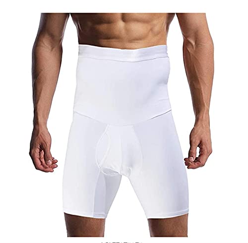 XMXM Men's High Waisted Shapewear Compression Tummy Control Shorts Boxer Briefs Body Shaper Long Leg Underwear (Color : White, Size : X-Large)