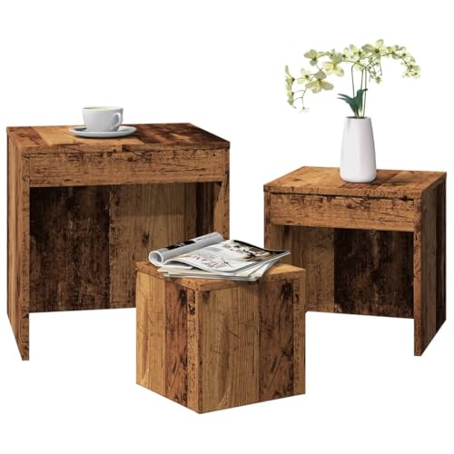 AJJHUUKI Muebles de exterior, mesas anidadas, 3 piezas, muebles de madera antigua