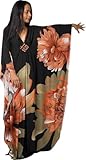 floral Kaftan Dresses for Women Plus size Beach cover up Caftans Silk kaftans wave neck Batwing sleeve Mrs Roper costume oversized Vneck caftans loungewear Moo Moos Mumu Dresses 8693-34