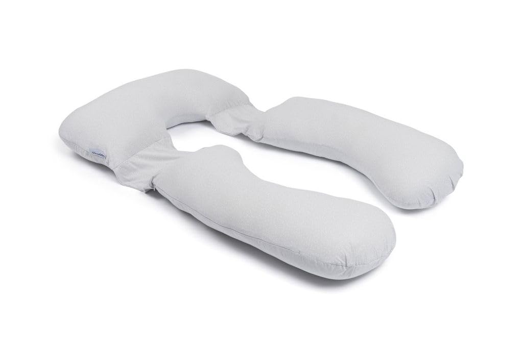 DOOMOO Almohada XXL, cojín de Embarazo y Lactancia, Algodón Ecológico y Certificado Oeko-Tex, Made in Europe, evolutivo con Cojín Pequeño Desmontable, Mini Dots Grey