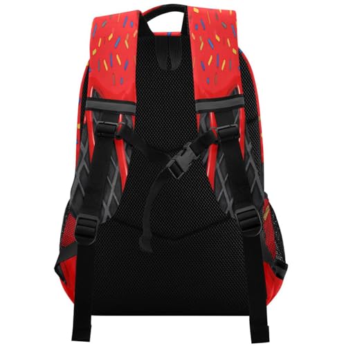 Image of Red Black Ice Cream Cute Backpacks with Chest Strap,Lightweight Bookbags 17 Inch, Casual Daypack Bags
