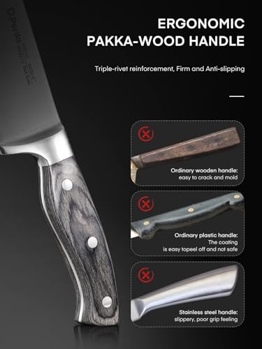 Juego de Cuchillos de Cocina 16 piezas, D.Perlla Cuchillos Cocina Profesional, Hecho de Alemán hoja de Acero Inoxidable | Bloque de Madera | Negro - imagen 7