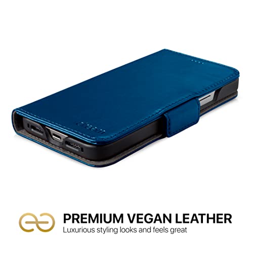 Dreem Fibonacci 2-In-1 Wallet Case For Apple Iphone 13 Pro Max - Luxury Vegan Leather, Magnetic Detachable Shockproof Phone Case, Rfid Card Protection, Magsafe Compatible - Metallic Blue #TOP3