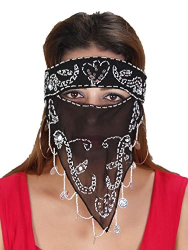 Arabische Beduinen-Maske Gesichtsschleier Folkloretanz-Schmuck Orient Fasching Karnevalsschmuck, schwarz-Silber Cover