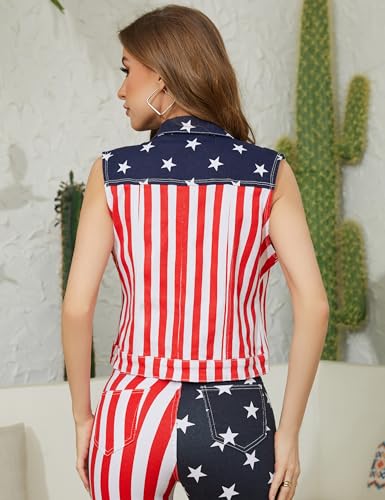 OeyFnbmO Women Vest Sleeveless Jean Jacket Denim Print Vest2