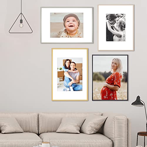 Fkvat 8.5X11 Picture Frame Set Of 4, Certificate Document Frame Matted Black Simple Modern Thin Aluminum Metal Photo Frame Fits 5X7 With Mat Or 8.5X11 Without Mat Photo. Display For Tabletop Or Wall Collage. (8.5X11 Black) #TOP5
