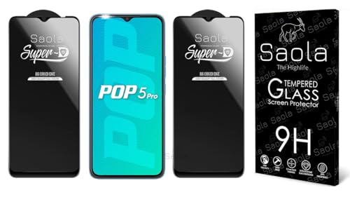 Image of Saola HD Clear Tempered Glass for Tecno POP 5 Pro | High Strength 9H Protection, Smooth Touch, Full Coverage Screen Guard, 2-Step Installation Kit | Quick & Easy Application (Pack of 2)