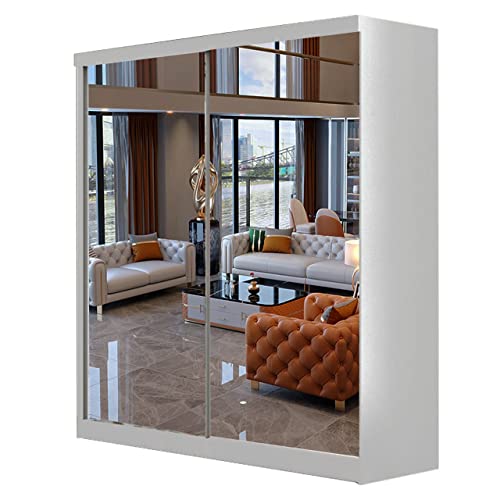SLIDING WARDROBE 4U Berlin Free Standing Sliding Doubel Mirror Door Wardrobe (150cm, White) 12 SLIDING WARDROBE 4U Berlin Free Standing Sliding Doubel Mirror Door Wardrobe (150cm, White)
