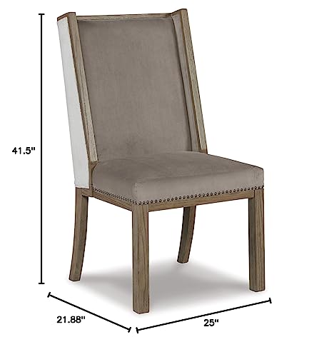 Signature Design By Ashley Chrestner 19.38" Modern Upholstered Dining Side Chair With Nailheads, 2 Count, White & Light Brown #TOP2