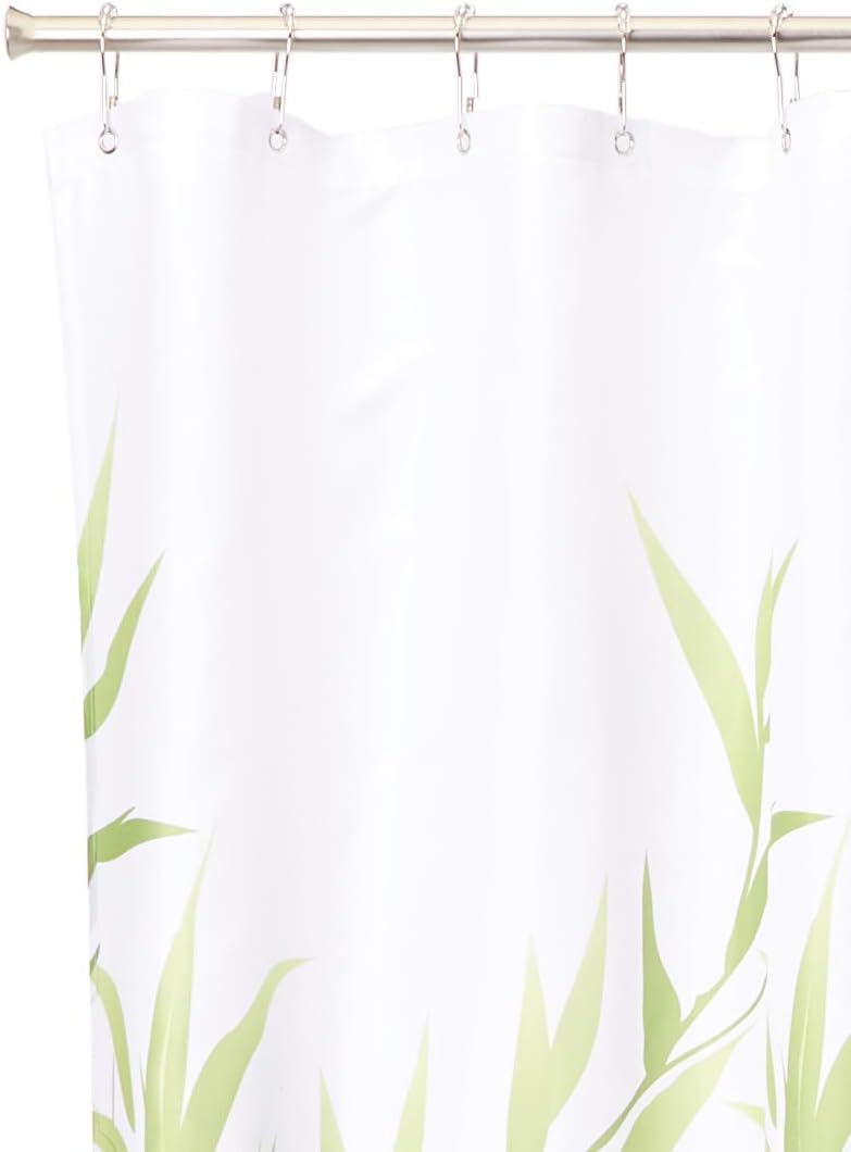 iDesign Anzu Fabric Shower Curtain, Green, 72" x 72" | Water-Repellent, Bath Liner, For Kids' Guest College Dorm Master Bathroom