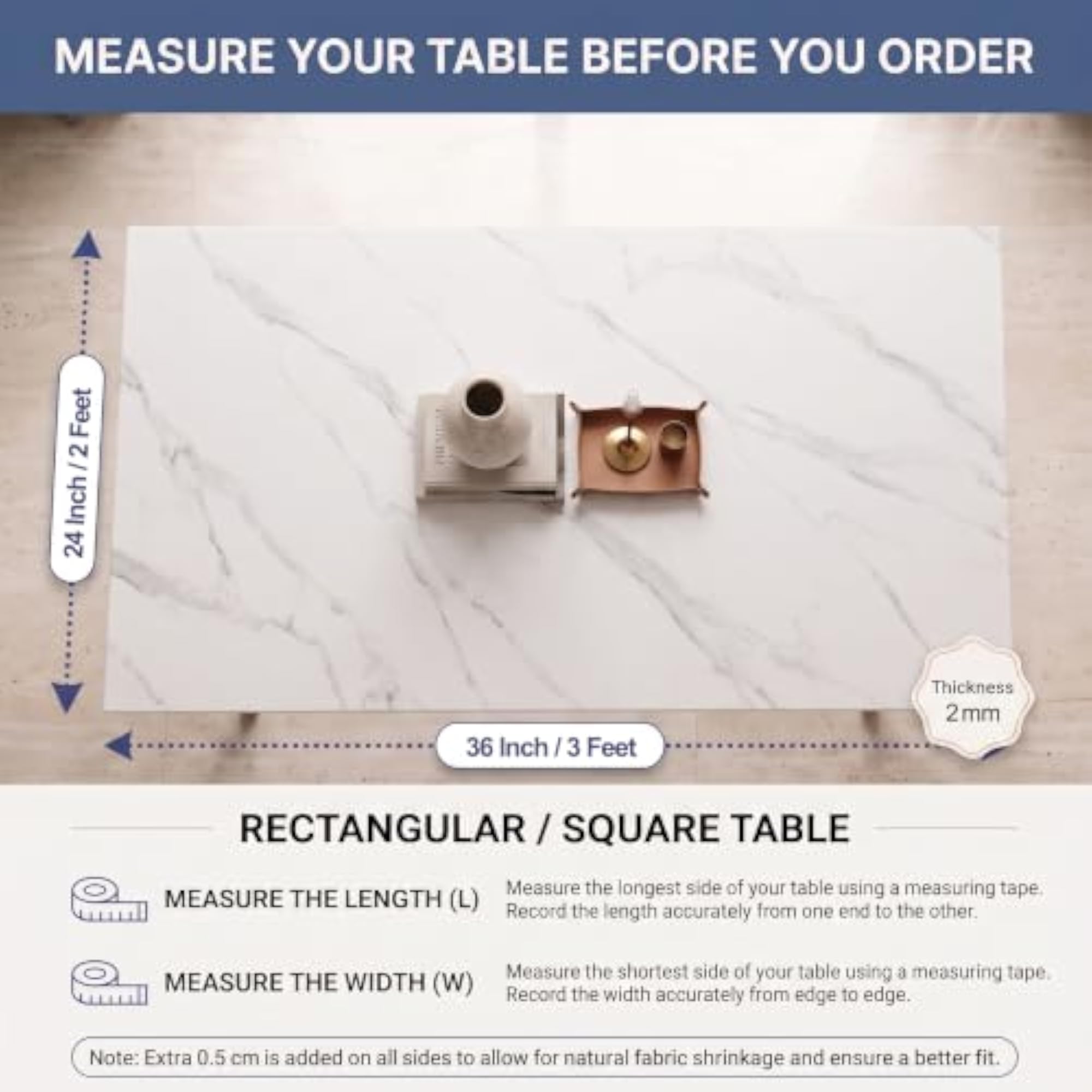 2mm Thick Transparent Table Cover, Clear 24x36 Inch