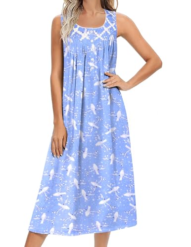 Image of Ekouaer Nightgowns for Women Cotton Long Night Gown Sleeveless Sleep Dress Victorian Nightdress Ladies Sleepwear