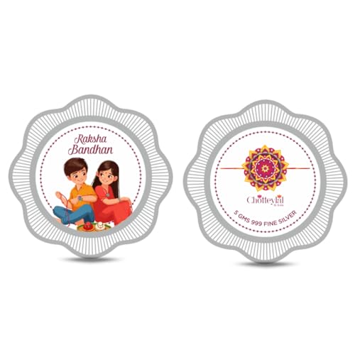 Image of 999.9 Pure Silver Happy Raksha Bandhan Coin for Brother, Silver Rakhi Coin for Gift, Rakhi Gift for Sister (Pack of 1, 5 Gram)