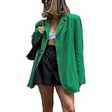 Likeu Damen Casual Button Blazer Open Front Langarm Arbeit Büro Jacken Blazer Mantel mit Schulterpolster, grün, 40