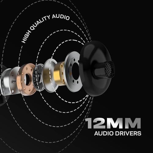Image of AROMA NB119 Pace Wireless Neckband Bluetooth Earphones, Carbon Black | Up to 48H Playtime, Dual Pairing, Fast Charging, Heavy Bass