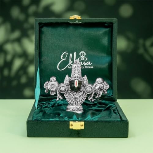 Image of Ekhasa 999 Silver Plated Tirupati Balaji Venkateshwara Idol with Luxury Velvet Gift Box | Perumal Statue for Home & Religious Decor | Housewarming, Wedding, Griha Pravesh, Diwali & Festive Gifting