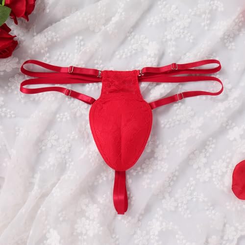 ABAFIP Men's Strappy Lace Thong Underwear Crossdresser Lingerie Low Rise G-string Underpants2