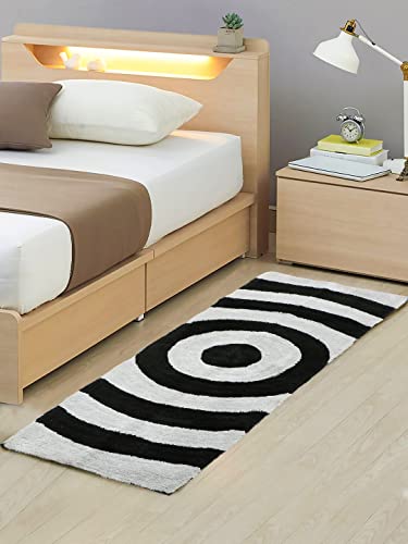 Image of THE HOME TALK Modern Polyester Area Rugs | Carpets for Living Room, Kitchen, Kid's Room, Bedroom | Microfiber Polyester Rugs | Shaggy Floor Carpet | Anti Skid Store (Black and Silver, 50 x 150 cm)