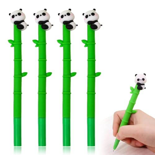 CEJAS 4 Piezas Kawaii Cartoon Panda Gel Pen, Cute Stationery Gift Pens with Writing Grips Lindo Material Escolar para Oficina,Bolígrafos Diseñados por Pandas y Bambú