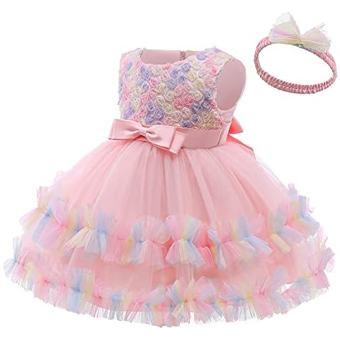 AIMJCHLD Formal Prom Pageant Wedding Girls Dresses Christmas Easter A-line Knee Length Tutu Ruffle Dress Princess Party Baby Ball Gown Dress 5T 6T Light Pink 120 Cover