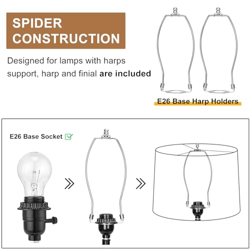 Image of Lampshades Set of 2, Drum Lampshades 11.6 inch Top x 12.6 inch Bottom x 9.8 inch High, Seaside village Medium Lampshades (Spider Fitter), Beige Lampshades Natural Linen Hand Crafted, Easy Assembly Required