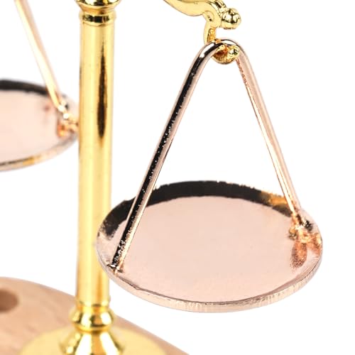 Namvo Mini-Waage, Puppenhausmöbel, Maßstab 1:12, Mini-Waage mit 6 Ausgleichsgewichten, Metallwaage, Modell der Gerechtigkeitswaage