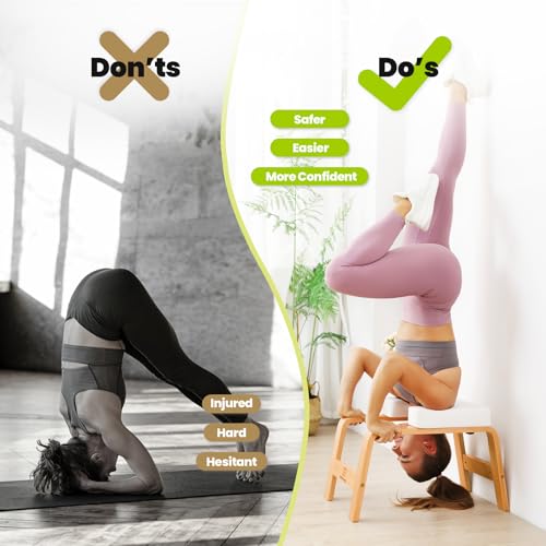 Image of Yoga Headstand Bench, Stand Yoga Chair for Balance Training, Core Strength Building, Upside Down Chair for Relaxation, Handstand Trainer Inversion Chair for Home Gym (Wood White)