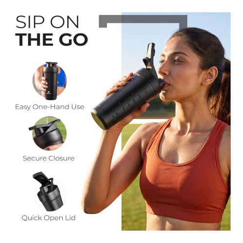 Image of Lifelong Premium Shaker Bottle | Steel Protein Shaker Bottle | Leakproof Shaker for Gym | Sipper Water Bottle for Adults with Detachable Blender | BPA-Free| Measurement Marked | Dishwasher Safe|700ml