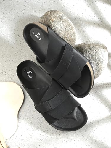 Image of EL PASO Men's Leather Cushioned Cork Sole Sandal Slippers (Size 6 to 12)