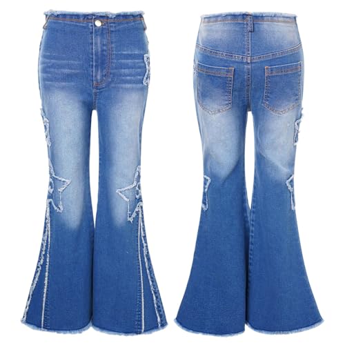 JEYPINMI Toddler Girls Bell Bottom Jeans Flare Denim Pant Ruffle Trousers Elastic Waisted Bootcut Jeans