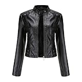 ADMAIEIA Pu-Lederjacken Für Woman - Kunstleder Pu Jacke - Damen Herbst Winter Langarm Slim Fashion Bomberjacke - Stehkragen Reißverschluss Lässige Motorrad Niet Mäntel Oberbekleidung, Kamel,L