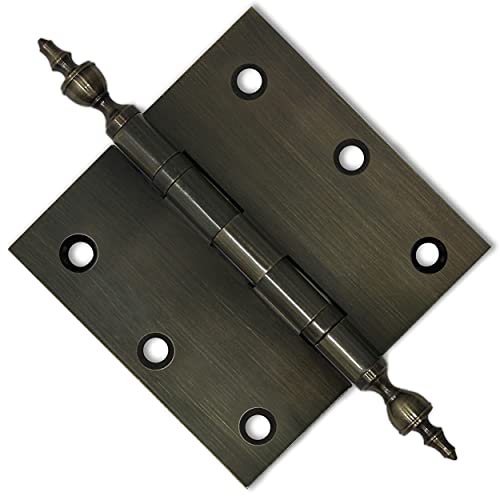 Finsbury Hardware Solid Brass Door Hinge Heavy Duty Ball Bearing 3X3 Inch With Decorative Screw-On Tips Included - Set Of 3 Hinges (Antique Brass) #TOP4