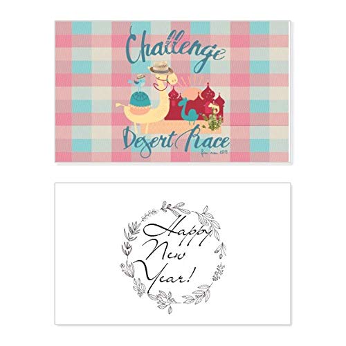 Tarjeta de felicitación para Año Nuevo Camel Bird Castle, diseño cuadrado en rojo y azul