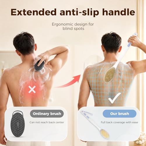 Bubbob Back Scrubber for Shower with Long Handle, Exfoliating Bath Brush for Body - Double - image 5