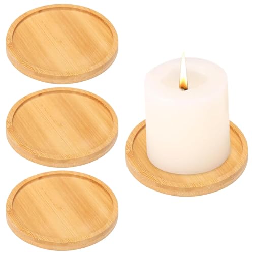 Lot de 4 assiettes à bougie en bois d'acacia - Décoration pour bougeoirs - Soucoupe ronde pour bougies piliers - Bougies de baptême