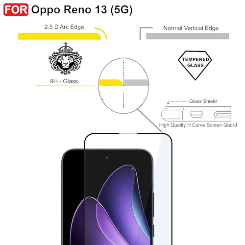 Image of CEDO Tempered Glass for Oppo Reno 13 (5G) | Screen Protector Full HD Quality Tempered Glass Anti-Scratch Edge to Edge Coverage with Easy Installation Kit (Black)
