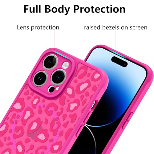 Image of KANGHAR Case for iPhone 14 Pro Max Hot Pink Leopard Printed Pattern | Cute Cheetah [Compatible with Magsafe] Protective Magnetic Case for Girls Women 6.7 inch