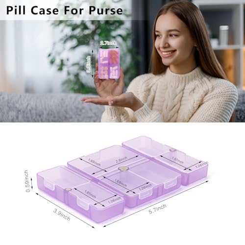 Image of FYY Travel Pill Organizer,7 Compartments Pill Box Medicine Case-ClearPurple